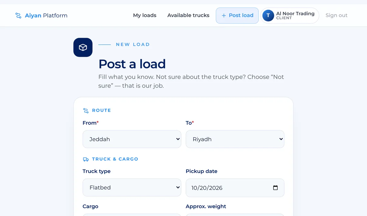 Post a load in minutes